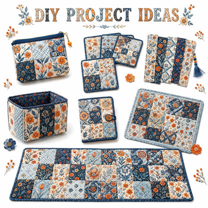10Pc/Set Flower Plaid Tulip Daisy Blue Series Fat Quarter Fabric, Pre-Cut Square Fabric Assort, Fabric Set, Craft Fabric, Handmade DIY Patchwork Fabric,Home Quilting Sewing Fabric, Packaging Fabric, Scrapbooking Craft Hobbyist