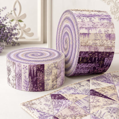 10pcs Vintage Lavender Floral Pattern Jelly Roll Fabric Strips 2.5X19.7inch Pre-Cut 100% Polyester For Patchwork Quilts, Table Runners, Placemats, Tote Bags, Storage Pouches, Makeup Bags, Coasters, Quilt Blocks & Binding