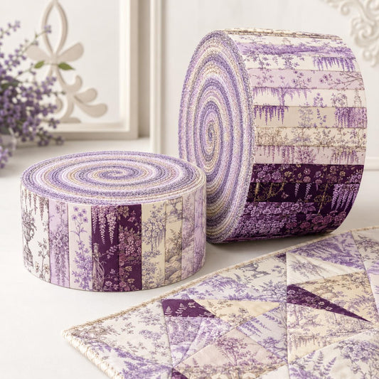 10pcs Vintage Lavender Floral Pattern Jelly Roll Fabric Strips 2.5X19.7inch Pre-Cut 100% Polyester For Patchwork Quilts, Table Runners, Placemats, Tote Bags, Storage Pouches, Makeup Bags, Coasters, Quilt Blocks & Binding