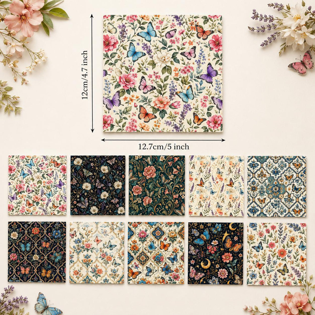 10pcs Charm Pack Set Floral Butterfly Pattern Vintage Style Handmade DIY with Rich Color and Texture Elements 100% Polyester Patchwork in 10 Design Styles Suitable for Patchwork DIY Craft Projects DIY Wallet Making Gift Giving Bag Making Mother's Day Gift