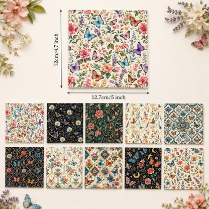 10pcs Charm Pack Set Floral Butterfly Pattern Vintage Style Handmade DIY with Rich Color and Texture Elements 100% Polyester Patchwork in 10 Design Styles Suitable for Patchwork DIY Craft Projects DIY Wallet Making Gift Giving Bag Making Mother's Day Gift