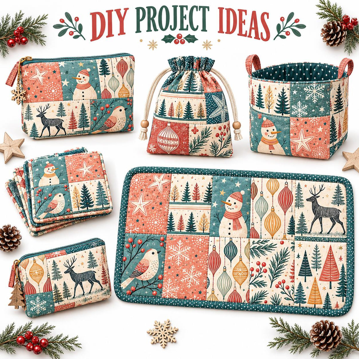 10Pc/Set Christmas Series Star Dot Stripe Bird Deer Tree Fat Quarter Fabric, Pre-Cut Square Fabric Assort, Fabric Set, Craft Fabric, Handmade DIY Patchwork Fabric,Home Quilting Sewing Fabric, Packaging Fabric, Scrapbooking Craft Hobbyist