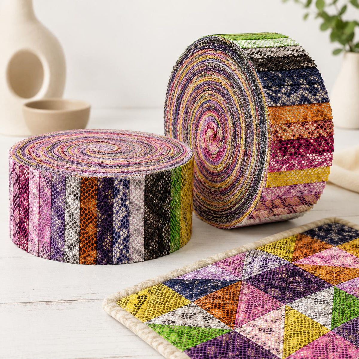 10pcs Vintage Snake Pattern Metallic Jelly Roll Fabric Strips 2.5X19.7inch Pre-Cut 100% Polyester For Patchwork Quilts, Table Runners, Placemats, Tote Bags, Storage Pouches, Makeup Bags, Coasters, Quilt Blocks & Binding