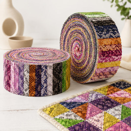 10pcs Vintage Snake Pattern Metallic Jelly Roll Fabric Strips 2.5X19.7inch Pre-Cut 100% Polyester For Patchwork Quilts, Table Runners, Placemats, Tote Bags, Storage Pouches, Makeup Bags, Coasters, Quilt Blocks & Binding