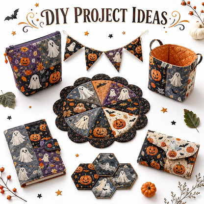 10pcs Charm Pack Set Ghost Pumpkin Halloween Vintage Style Pattern Handmade DIY with Rich Color and Texture Elements 100% Polyester Patchwork in 10 Design Styles Suitable for Patchwork DIY Craft Projects DIY Wallet Making Gift Giving Bag Making
