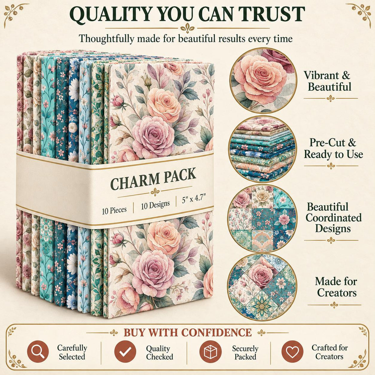 10Pc/Set Flower Series Fat Quarter Fabric, Pre-Cut Square Fabric Assort, Fabric Set, Craft Fabric, Handmade DIY Patchwork Fabric,Home Quilting Sewing Fabric, Packaging Fabric, Scrapbooking Craft Hobbyist