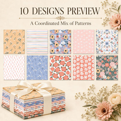 10pcs Charm Pack Set Floral Pattern Vintage Style Handmade DIY with Rich Color and Texture Elements 100% Polyester Patchwork in 10 Design Styles Suitable for Patchwork DIY Craft Projects DIY Wallet Making Gift Giving Bag Making Mother's Day Gift