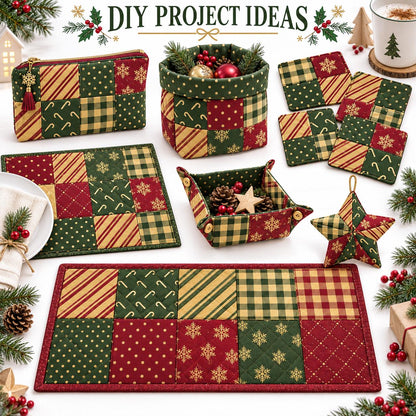 10Pc/Set Christmas Series Plaid Stripe Crutch Fat Quarter Fabric, Pre-Cut Square Fabric Assort, Fabric Set, Craft Fabric, Handmade DIY Patchwork Fabric,Home Quilting Sewing Fabric, Packaging Fabric, Scrapbooking Craft Hobbyist