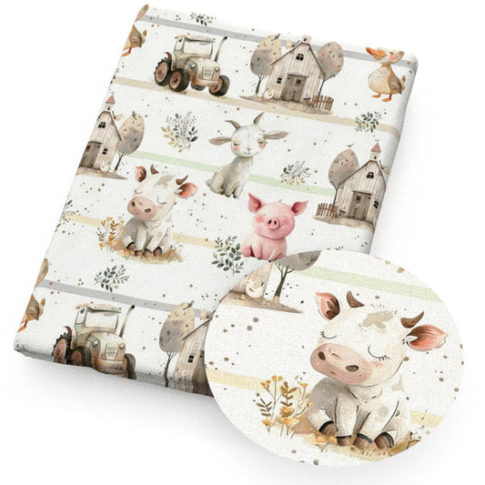 sheep cow car house stripe fabric