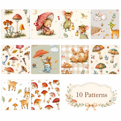 10Pc/Set, Making 10 Images 1pc Each, Each Size: 6.3*50cm Squirrel Mushroom Mouse Animal Series Sliced Fabric Set Style Combination, Polyester Jelly Roll Fabric Strips, Pre-Cut Quilting Squares, For Quilting DIY, Handicrafts And Sewing, Blankets, Rugs