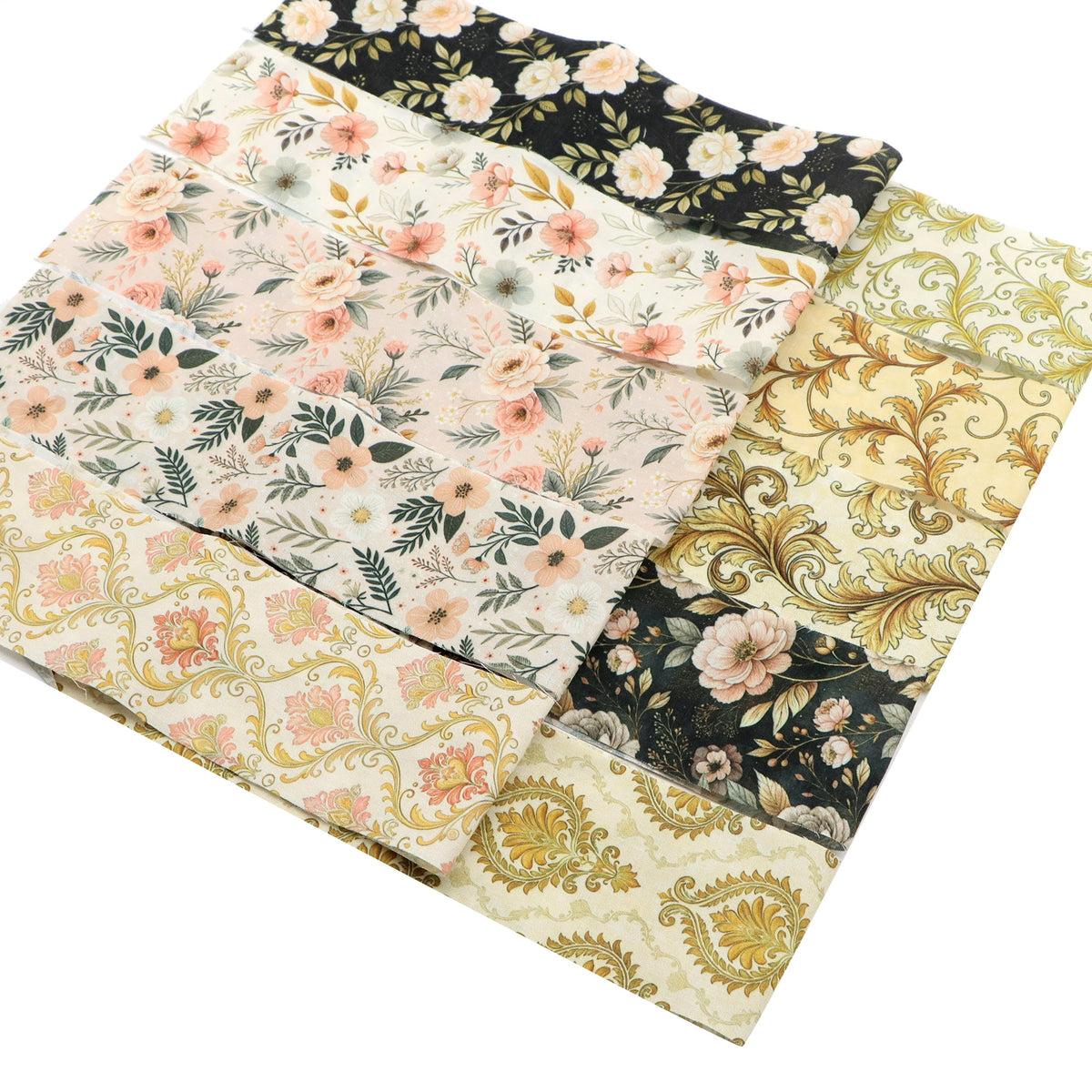 10pcs Vintage Floral Burgundy Pattern Jelly Roll Fabric Strips 2.5X19.7inch Pre-Cut 100% Polyester For Patchwork Quilts, Table Runners, Placemats, Tote Bags, Storage Pouches, Makeup Bags, Coasters, Quilt Blocks & Binding