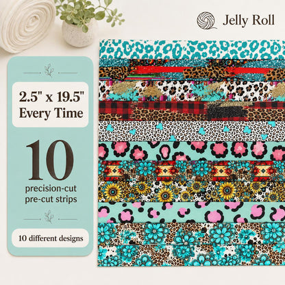 10Pc/Set, Making 10 Images 1pc Each, Each Size: 6.3*50cm Leopard Series Sliced Fabric Set Style Combination, Polyester Jelly Roll Fabric Strips, Pre-Cut Quilting Squares, For Quilting DIY, Handicrafts And Sewing, Blankets, Rugs, Interior Decoration, Home