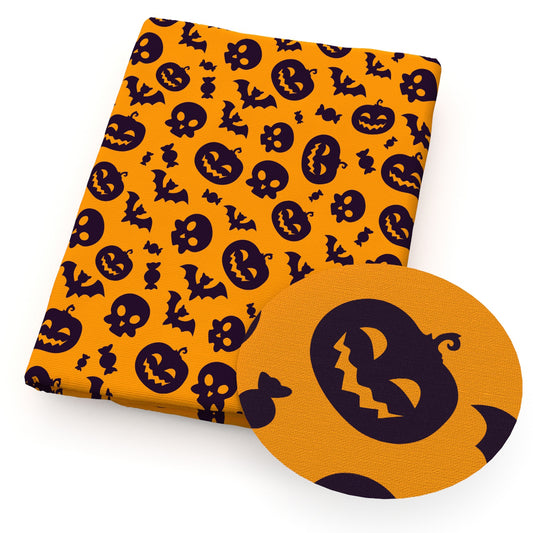 halloween pumpkin bat skull ghost skeleton bones fabric