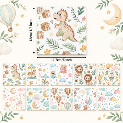 10Pc/Set Animal Series Dinosaurs Lions Bear Moon Umbrella Balloon Cloud Fat Quarter Fabric, Pre-Cut Square Fabric Assort, Fabric Set, Craft Fabric, Handmade DIY Patchwork Fabric,Home Quilting Sewing Fabric, Packaging Fabric, Scrapbooking Craft Hobbyist