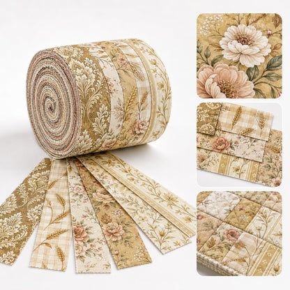 10pcs Vintage Floral Ear Of Wheat Autumn Pattern Jelly Roll Fabric Strips 2.5X19.7inch Pre-Cut 100% Polyester For Patchwork Quilts, Table Runners, Placemats, Tote Bags, Storage Pouches, Makeup Bags, Coasters, Quilt Blocks & Binding