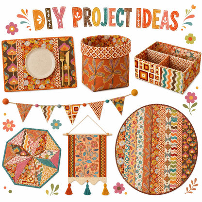 10pcs Vintage Floral Orange Pattern Jelly Roll Fabric Strips 2.5X19.7inch Pre-cut 100% Polyester for Patchwork Quilts, Table Runners, Placemats, Tote Bags, Storage Pouches, Makeup Bags, Coasters, Quilt Blocks & Binding