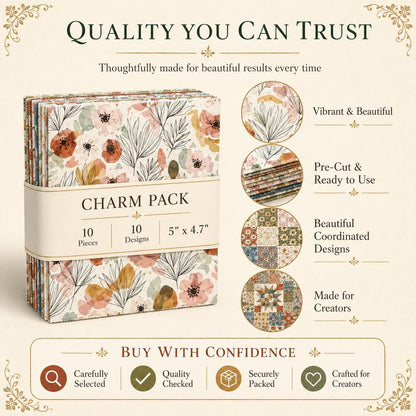 10pcs Charm Pack Set Floral Pattern Vintage Style Handmade DIY with Rich Color and Texture Elements 100% Polyester Patchwork in 10 Design Styles Suitable for Patchwork DIY Craft Projects DIY Wallet Making Gift Giving Bag Making Mother's Day Gift