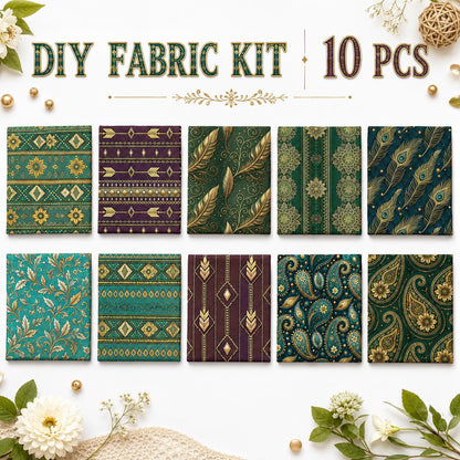 10Pc/Set Flower Series Stripe Feather Peacock Pattern Fat Quarter Fabric, Pre-Cut Square Fabric Assort, Fabric Set, Craft Fabric, Handmade DIY Patchwork Fabric,Home Quilting Sewing Fabric, Packaging Fabric, Scrapbooking Craft Hobbyist