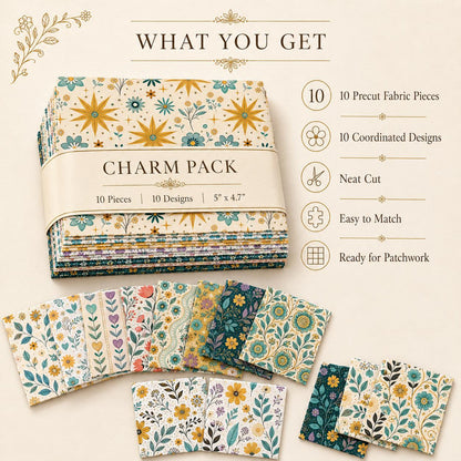 10pcs Charm Pack Set Floral Bird Vintage Style Pattern Handmade DIY with Rich Color and Texture Elements 100% Polyester Patchwork in 10 Design Styles Suitable for Patchwork DIY Craft Projects DIY Wallet Making Gift Giving Bag Making Mother's Day Gift