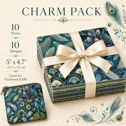 10pcs Charm Pack Set Peacock Feathers VIntage Style Pattern HAndmade DIY With Rich Color and Texture Elements 100% Polyester Patchwork in 10 Design Styles Suitable For Patchwork DIY Craft Projects DIY Wallet Making Gift Giving Bag Making Mother's Day Gift