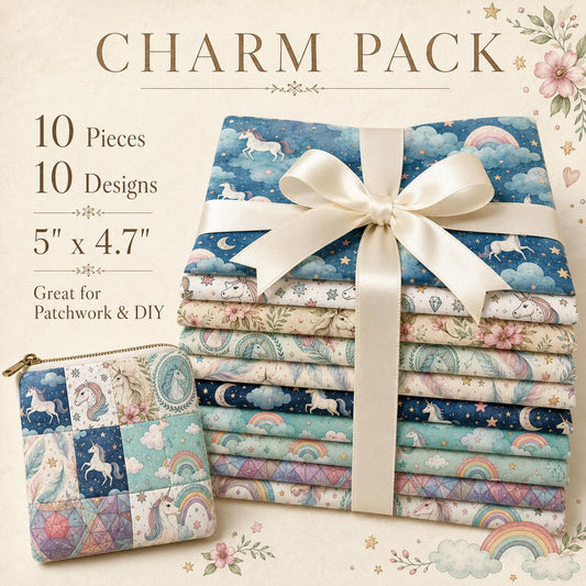 10Pc/Set Unicorn Series Flower Star Moon Umbrella Cloud Fat Quarter Fabric, Pre-Cut Square Fabric Assort, Fabric Set, Craft Fabric, Handmade DIY Patchwork Fabric,Home Quilting Sewing Fabric, Packaging Fabric, Scrapbooking Craft Hobbyist