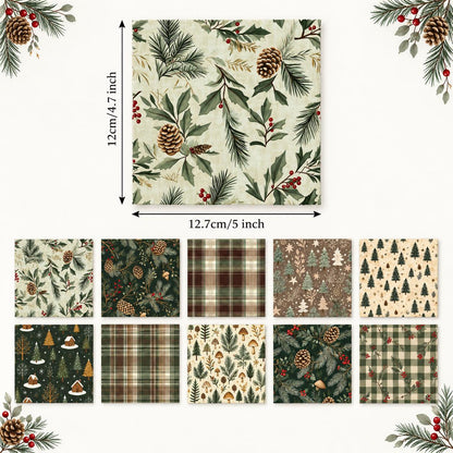10Pc/set Christmas Series plaid tree mushroom Holly Pinecones Fat Quarter Fabric, Pre-Cut Square Fabric Assort, Fabric Set, Craft Fabric, Handmade DIY Patchwork Fabric,Home Quilting Sewing Fabric, Packaging Fabric, Scrapbooking Craft Hobbyist