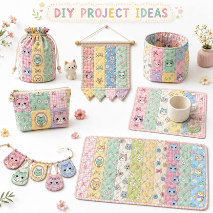 10pcs Vintage Floral Cat Pattern Jelly Roll Fabric Strips 2.5X19.7inch Pre-Cut 100% Polyester For Patchwork Quilts, Table Runners, Placemats, Tote Bags, Storage Pouches, Makeup Bags, Coasters, Quilt Blocks & Binding