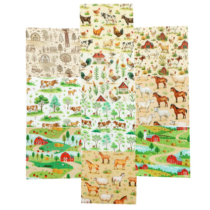 10pcs Charm Pack Set Farm House Cow Pattern Vintage Style Handmade DIY with Rich Color and Texture Elements 100% Polyester Patchwork in 10 Design Styles Suitable for Patchwork DIY Craft Projects DIY Wallet Making Gift Giving Bag Making Mother's Day Gift