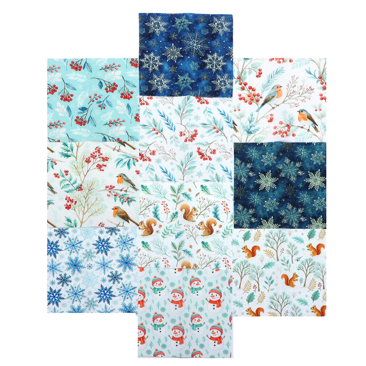 10Pc/Set Christmas Series Bird Squirrel Leaves Fat Quarter Fabric, Pre-Cut Square Fabric Assort, Fabric Set, Craft Fabric, Handmade DIY Patchwork Fabric,Home Quilting Sewing Fabric, Packaging Fabric, Scrapbooking Craft Hobbyist