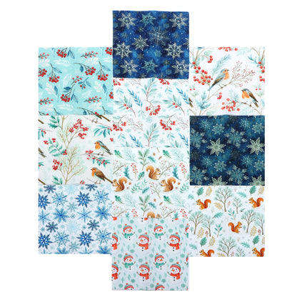 10Pc/Set Christmas Series Bird Squirrel Leaves Fat Quarter Fabric, Pre-Cut Square Fabric Assort, Fabric Set, Craft Fabric, Handmade DIY Patchwork Fabric,Home Quilting Sewing Fabric, Packaging Fabric, Scrapbooking Craft Hobbyist