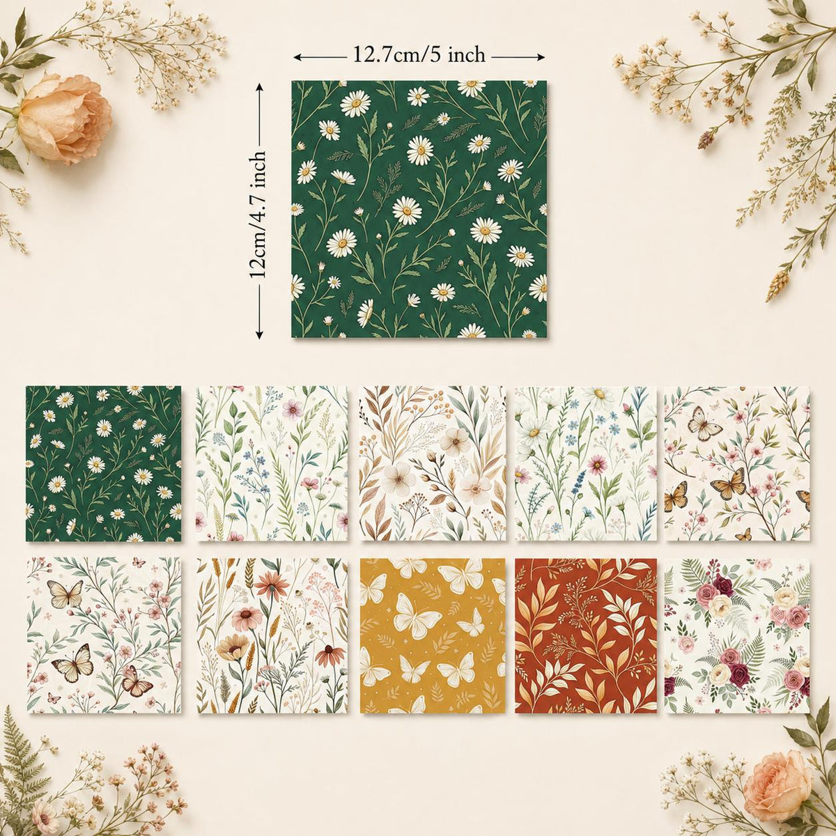 10pcs Charm Pack Set Floral Pattern 100% Polyester Patchwork in 10 Design Styles, Ready-to-Sew Without Cutting, Suitable For Patchwork Wallet Making Gift Giving Tote Bags Coasters DIY Craft Projects