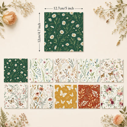 10pcs Charm Pack Set Floral Pattern 100% Polyester Patchwork in 10 Design Styles, Ready-to-Sew Without Cutting, Suitable For Patchwork Wallet Making Gift Giving Tote Bags Coasters DIY Craft Projects