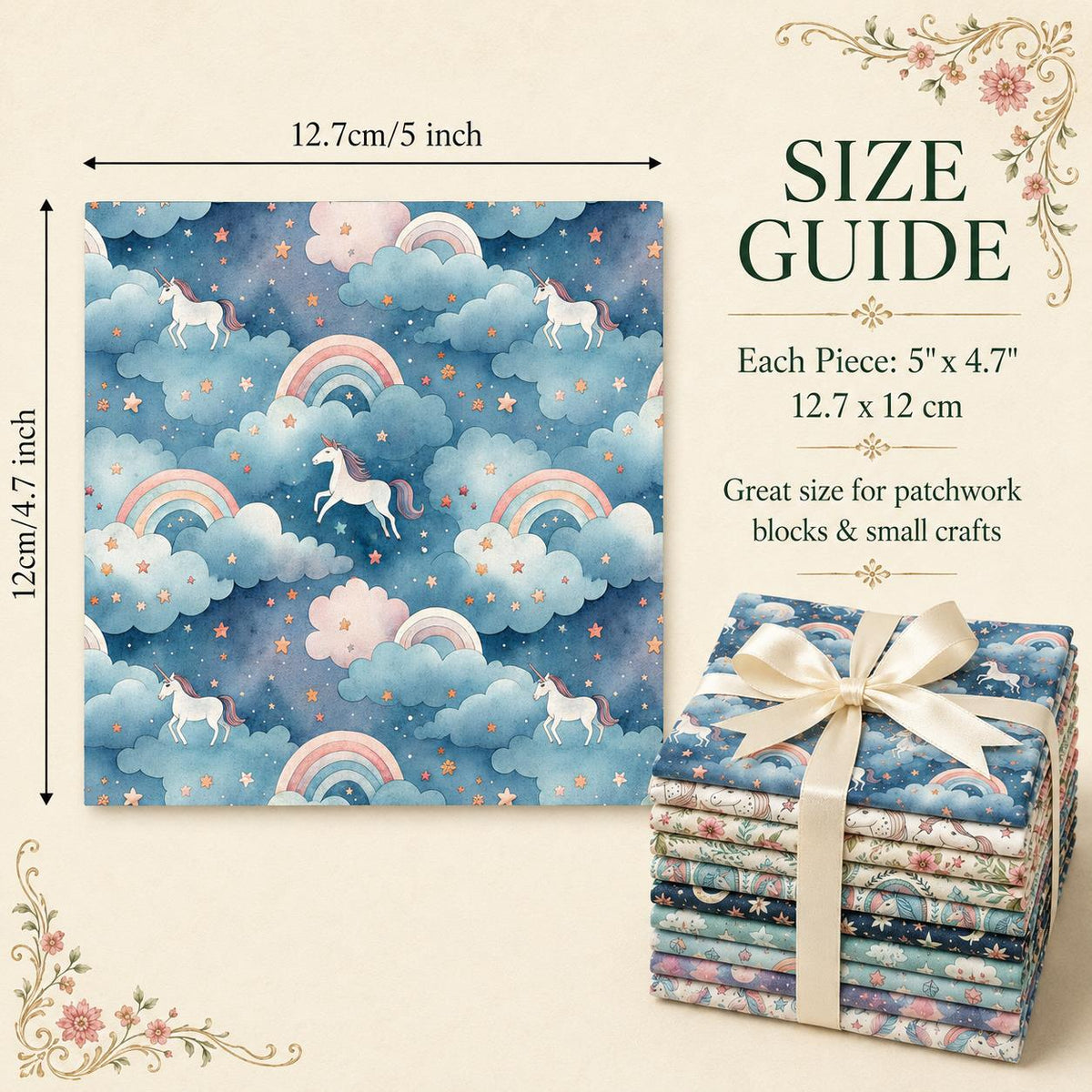 10Pc/Set Unicorn Series Flower Star Moon Umbrella Cloud Fat Quarter Fabric, Pre-Cut Square Fabric Assort, Fabric Set, Craft Fabric, Handmade DIY Patchwork Fabric,Home Quilting Sewing Fabric, Packaging Fabric, Scrapbooking Craft Hobbyist
