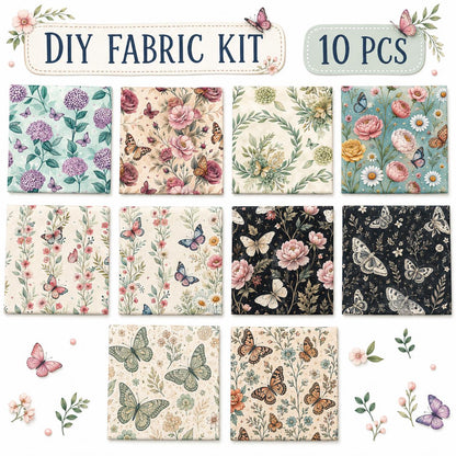 10Pc/Set Flower Series Rose Butterfly Fat Quarter Fabric, Pre-Cut Square Fabric Assort, Fabric Set, Craft Fabric, Handmade DIY Patchwork Fabric,Home Quilting Sewing Fabric, Packaging Fabric, Scrapbooking Craft Hobbyist