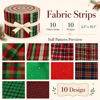 10Pc/Set, Making 10 Images 1pc Each, Each Size: 6.3*50cm Plaid Grid Christmas Series Sliced Fabric Set Style Combination, Polyester Jelly Roll Fabric Strips, Pre-Cut Quilting Squares, For Quilting DIY, Handicrafts And Sewing, Blankets, Rugs