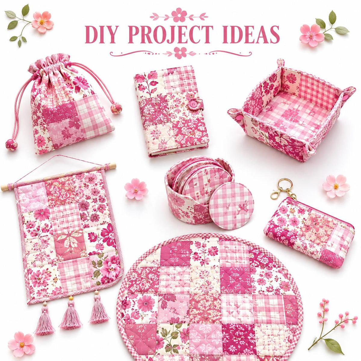 10pcs Charm Pack Set Pink Flower Pattern Vintage Style Pattern Handmade DIY with Rich Color and Texture Elements 100% Polyester Patchwork in 10 Design Styles Suitable for Patchwork DIY Craft Projects DIY Wallet Making Gift Giving Bag Making Mother's Day G