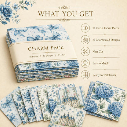 10pcs Charm Pack Set Floral Rose Bow Pattern Vintage Style Handmade DIY with Rich Color and Texture Elements 100% Polyester Patchwork in 10 Design Styles Suitable for Patchwork DIY Craft Projects DIY Wallet Making Gift Giving Bag Making Mother's Day Gift