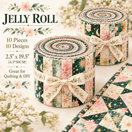 10pcs Vintage Floral Moon Pattern Jelly Roll Fabric Strips 2.5X19.7inch Pre-Cut 100% Polyester For Patchwork Quilts, Table Runners, Placemats, Tote Bags, Storage Pouches, Makeup Bags, Coasters, Quilt Blocks & Binding