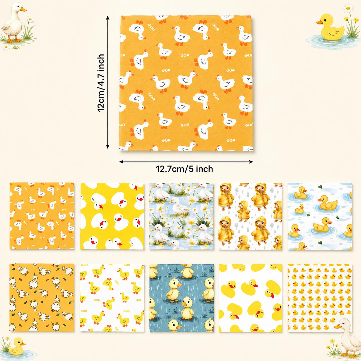 10pcs Charm Pack Set Duck Animal Vintage Style Pattern Handmade DIY with Rich Color and Texture Elements 100% Polyester Patchwork in 10 Design Styles Suitable for Patchwork DIY Craft Projects DIY Wallet Making Gift Giving Bag Making Mother's Day Gift