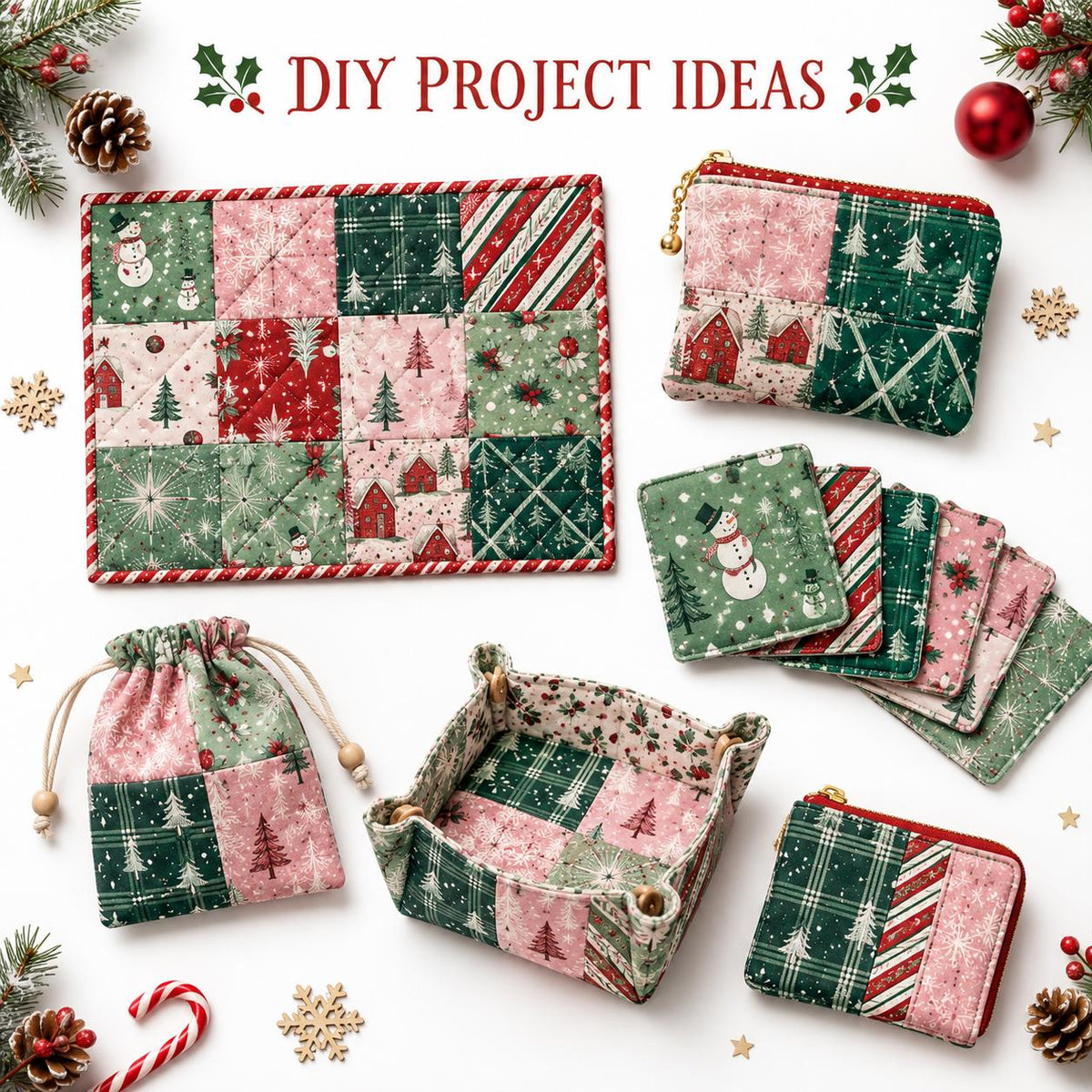10Pc/Set Christmas Series Dot Stripe Plaid Tree Holly Crutch Fat Quarter Fabric, Pre-Cut Square Fabric Assort, Fabric Set, Craft Fabric, Handmade DIY Patchwork Fabric,Home Quilting Sewing Fabric, Packaging Fabric, Scrapbooking Craft Hobbyist
