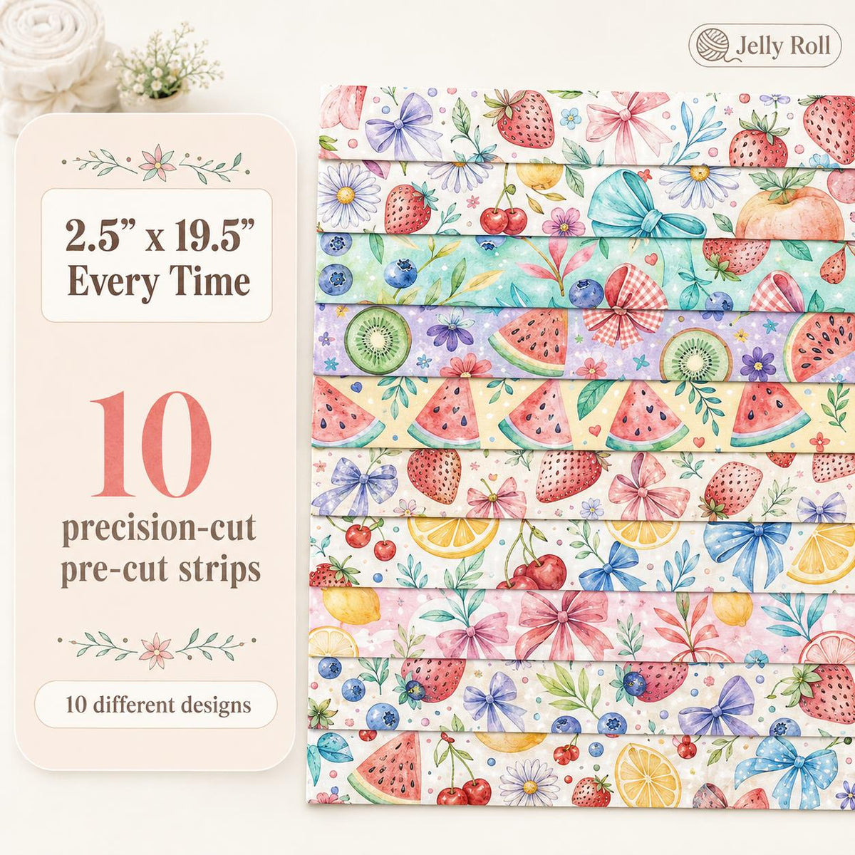 10pcs Vintage Strawberry Fruit Watermelon Pattern Purple Jelly Roll Fabric Strips 2.5X19.7inch Pre-cut 100% Polyester for Patchwork Quilts, Table Runners, Placemats, Tote Bags, Storage Pouches, Makeup Bags, Coasters, Quilt Blocks & Binding