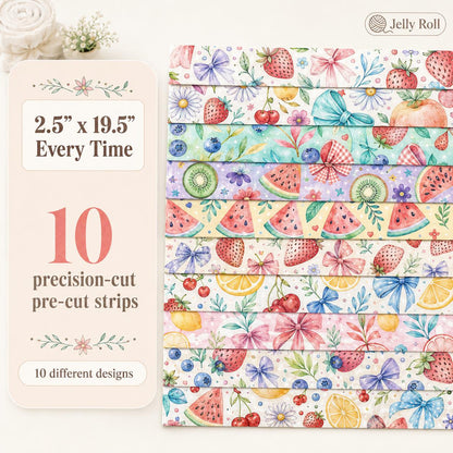 10pcs Vintage Strawberry Fruit Watermelon Pattern Purple Jelly Roll Fabric Strips 2.5X19.7inch Pre-cut 100% Polyester for Patchwork Quilts, Table Runners, Placemats, Tote Bags, Storage Pouches, Makeup Bags, Coasters, Quilt Blocks & Binding