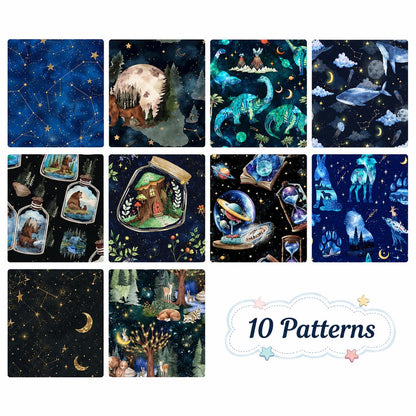 10pcs Wishing Bottle Dark Series Jelly Roll Fabric Strips 2.5X19.7inch Pre-cut 100% Polyester for Patchwork Quilts, Table Runners, Placemats, Tote Bags, Storage Pouches, Makeup Bags, Coasters, Quilt Blocks & Binding