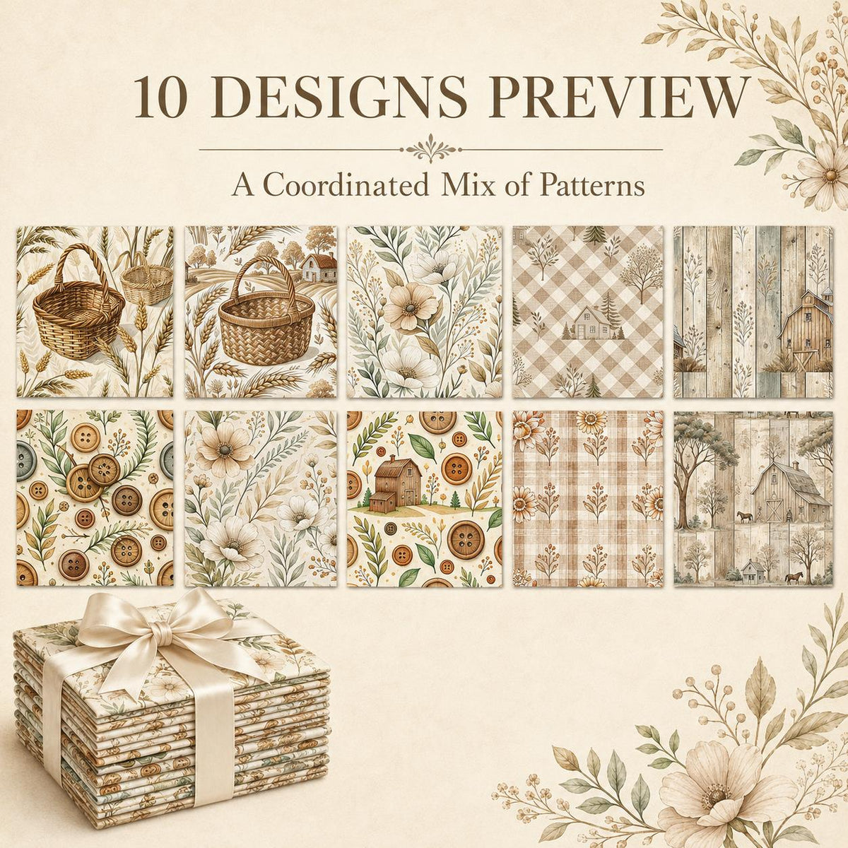 10Pc/set Plant Series Flower Plaid Horse Leaves Fat Quarter Fabric, Pre-Cut Square Fabric Assort, Fabric Set, Craft Fabric, Handmade DIY Patchwork Fabric,Home Quilting Sewing Fabric, Packaging Fabric, Scrapbooking Craft Hobbyist