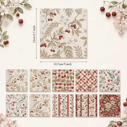 10Pc/Set Cherry Series Flower Stripe Plaid Fat Quarter Fabric, Pre-Cut Square Fabric Assort, Fabric Set, Craft Fabric, Handmade DIY Patchwork Fabric,Home Quilting Sewing Fabric, Packaging Fabric, Scrapbooking Craft Hobbyist