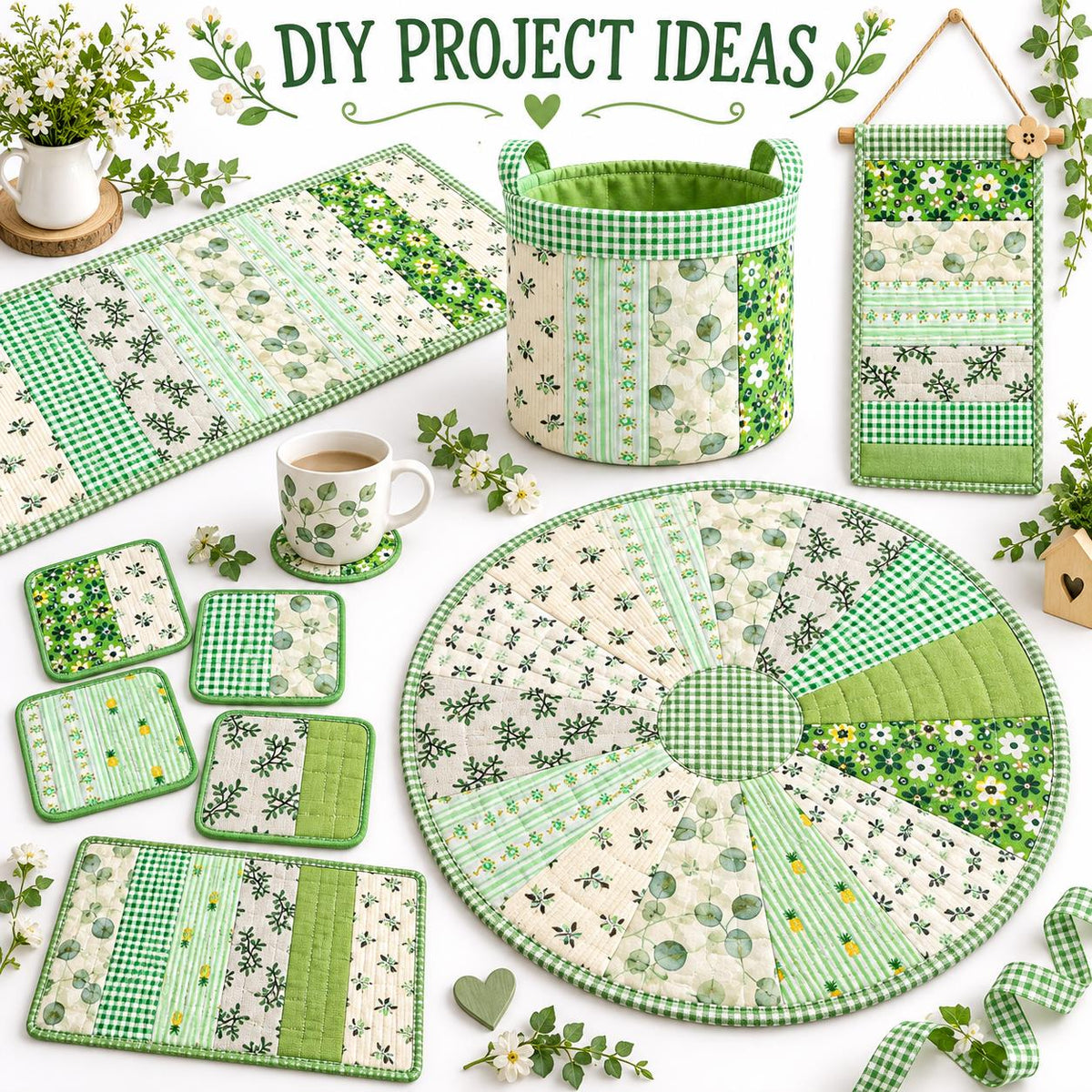10pcs Vintage Green Flower Jelly Roll Fabric Strips 2.5X19.7inch Pre-cut 100% Polyester for Patchwork Quilts, Table Runners, Placemats, Tote Bags, Storage Pouches, Makeup Bags, Coasters, Quilt Blocks & Binding