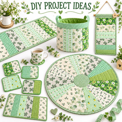 10pcs Vintage Green Flower Jelly Roll Fabric Strips 2.5X19.7inch Pre-cut 100% Polyester for Patchwork Quilts, Table Runners, Placemats, Tote Bags, Storage Pouches, Makeup Bags, Coasters, Quilt Blocks & Binding
