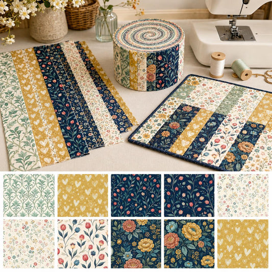 10pcs Vintage Floral Pattern Jelly Roll Fabric Strips 2.5X19.7inch Pre-Cut 100% Polyester For Patchwork Quilts, Table Runners, Placemats, Tote Bags, Storage Pouches, Makeup Bags, Coasters, Quilt Blocks & Binding