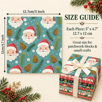 10Pc/Set Christmas Series Flower Stripe Plaid Deer Santa Claus Holly Pinecones Fat Quarter Fabric, Pre-Cut Square Fabric Assort, Fabric Set, Craft Fabric, Handmade DIY Patchwork Fabric,Home Quilting Sewing Fabric, Packaging Fabric, Scrapbooking Craft Hobb