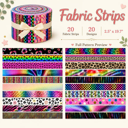 20pcs Vintage  Leopard Colorful Golden Hot Stamping Series Jelly Roll Sliced Fabric Strips 2.5X19.7inch Delicate Printed Multi-Color 100% Polyester for DIY Handmade Patchwork, Table Runners, Placemats, Tote Bags, Storage Pouches, Makeup Bags, Coasters